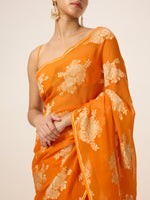 Handwoven Orange Chiffon Saree
