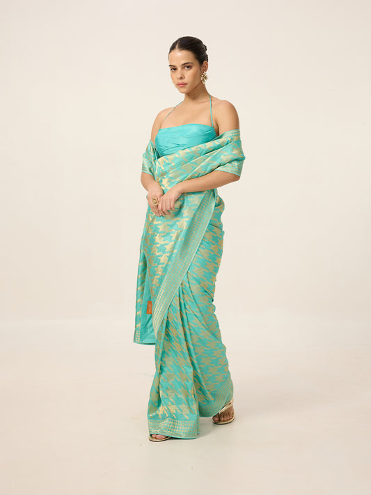 The Turquoise Blue Gerum Saree