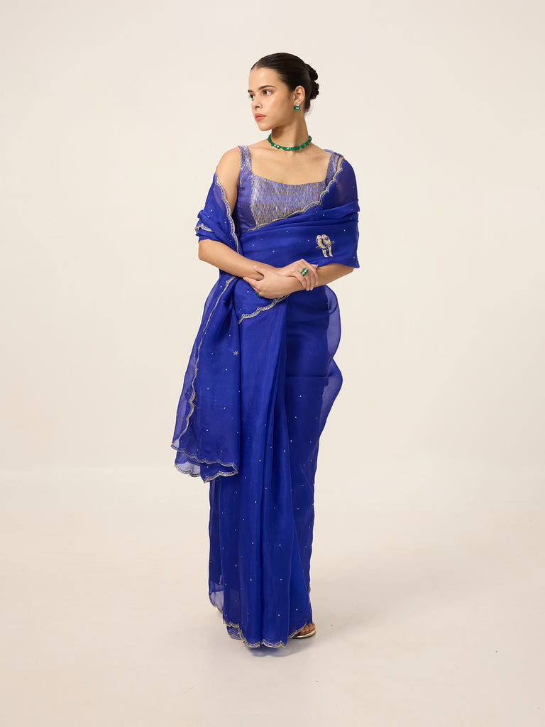 Handwoven Saphire Blue Organza Saree