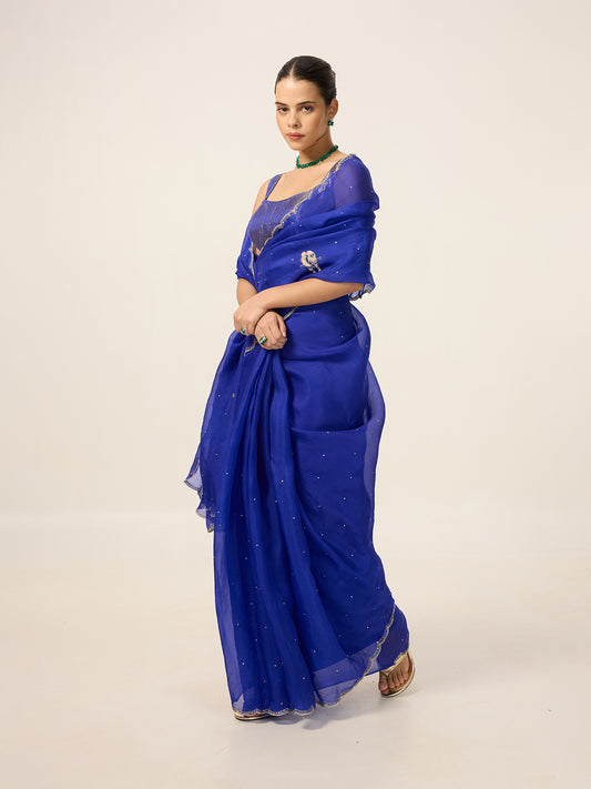 Handwoven Saphire Blue Organza Saree