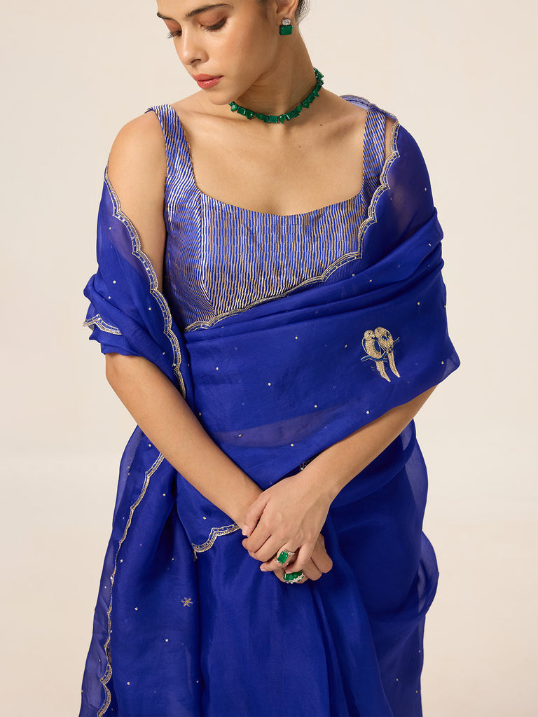 Handwoven Saphire Blue Organza Saree
