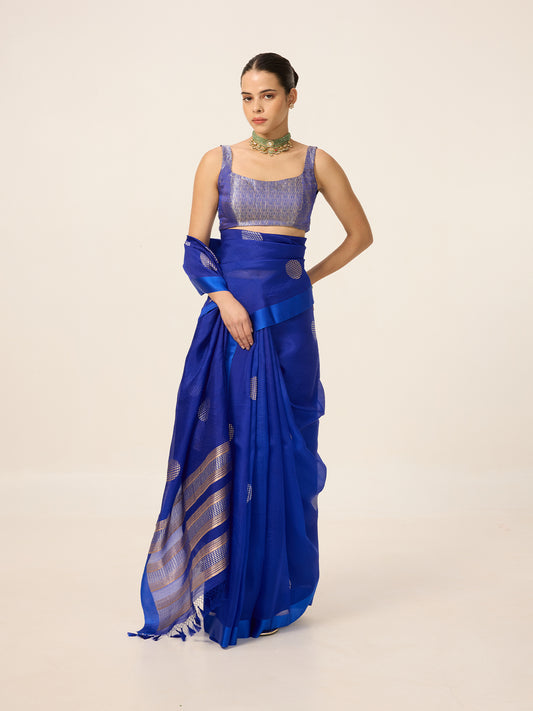 Handwoven Electric Blue Organza Saree