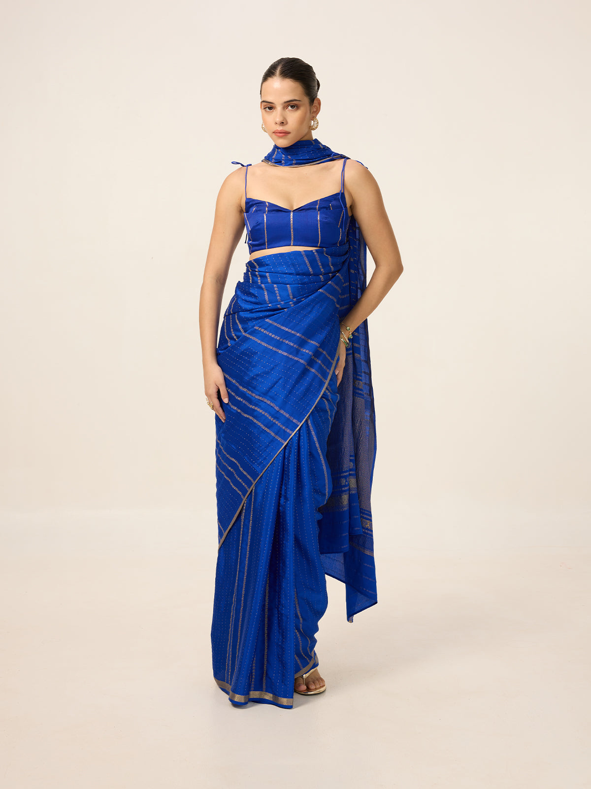 Handwoven Cobalt Blue Georgette Saree