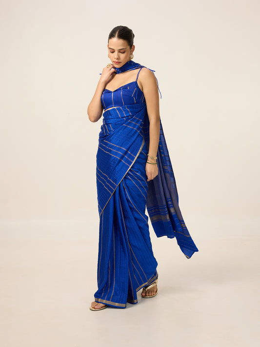 Handwoven Cobalt Blue Georgette Saree