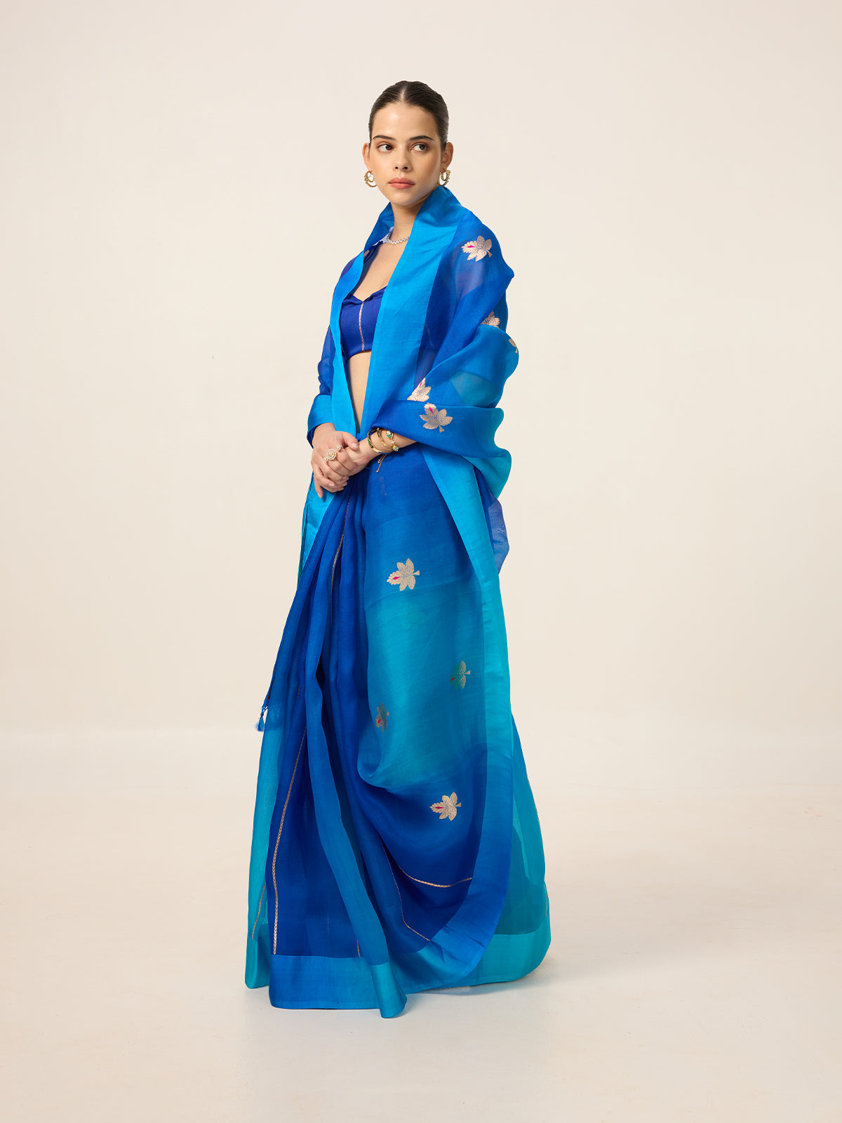 Handwoven Deep Blue Organza Saree