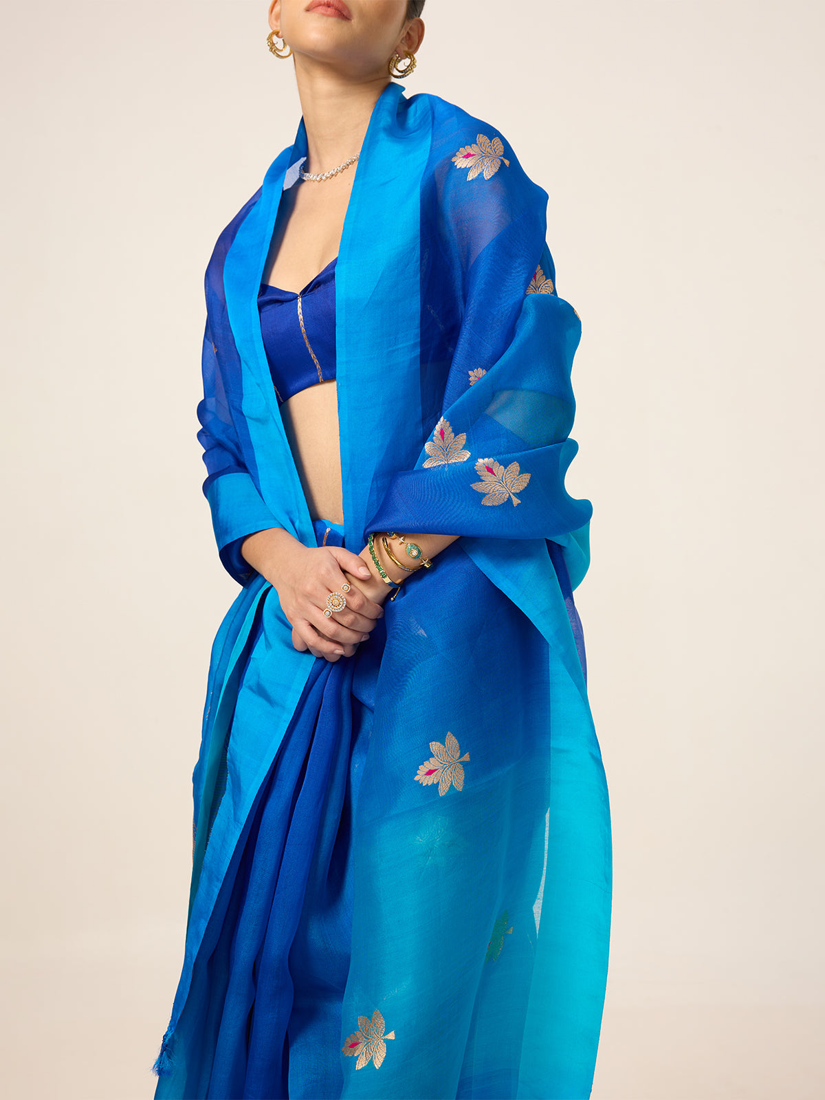 Handwoven Deep Blue Organza Saree