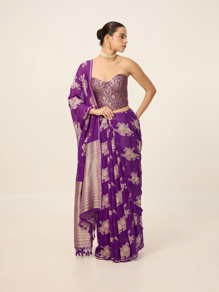 Handwoven Purple Chiffon Saree