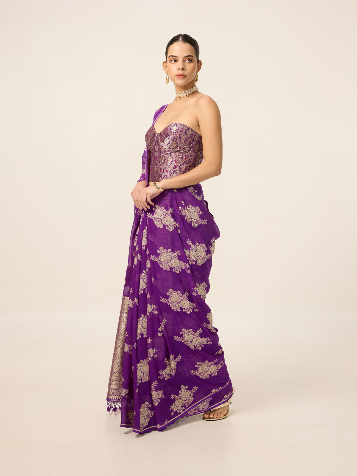 Handwoven Purple Chiffon Saree