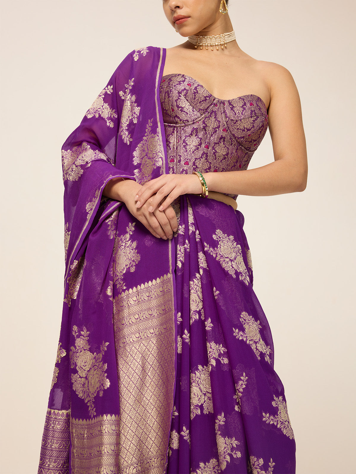 Handwoven Purple Chiffon Saree