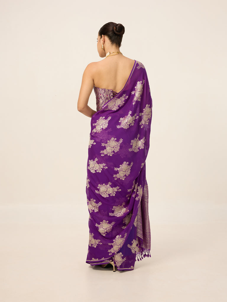 Handwoven Purple Chiffon Saree
