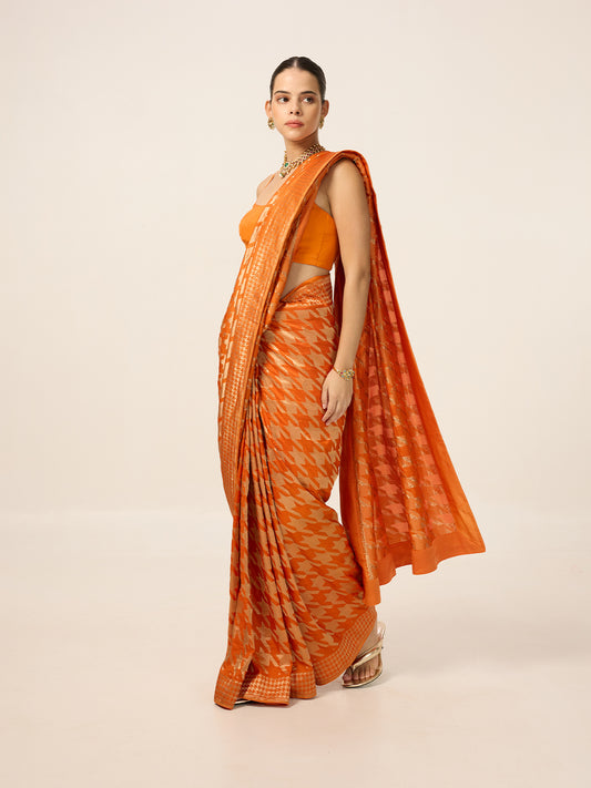 The Rust Orange Gerum Saree