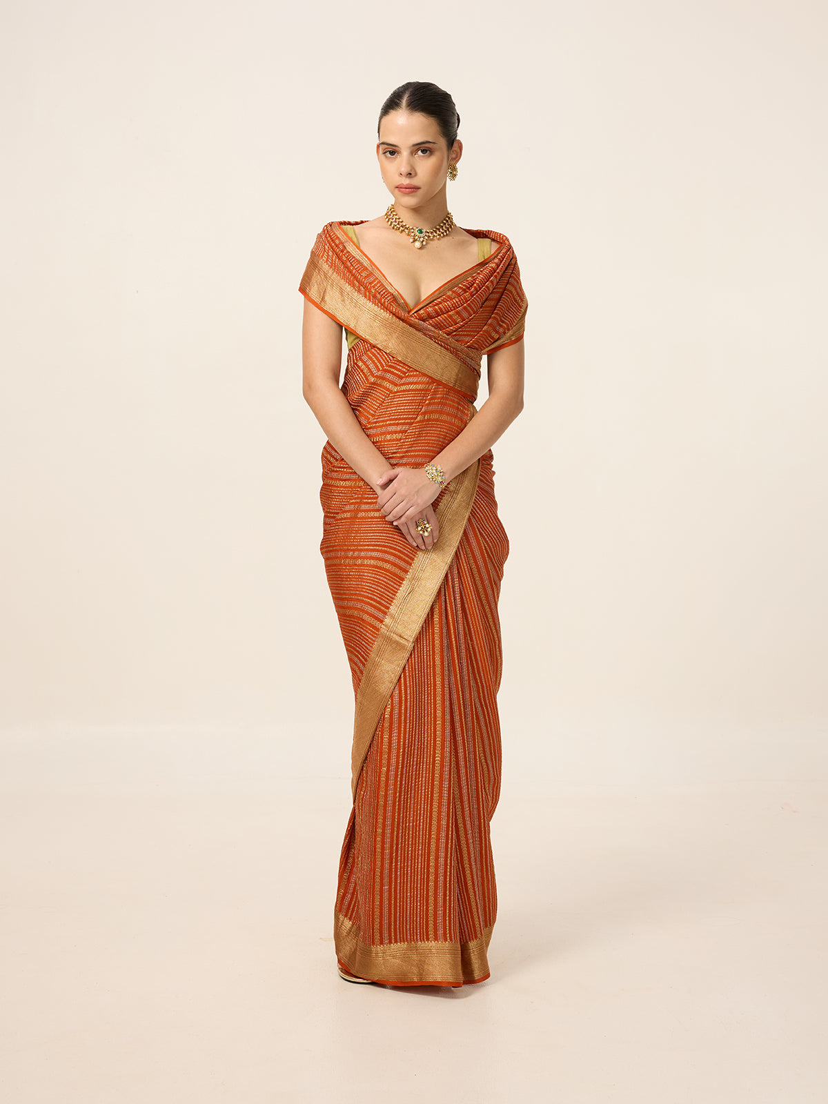 Handwoven Burnt Orange Georgette Saree