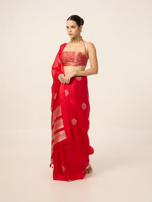 Handwoven Crimson Red Organza Saree