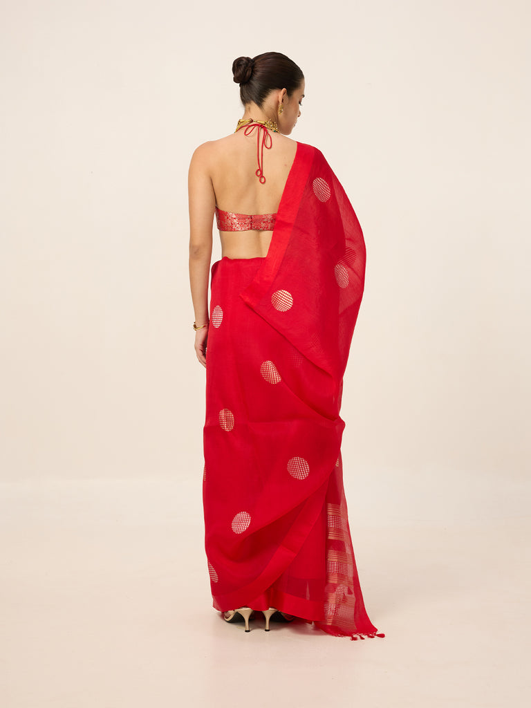Handwoven Crimson Red Organza Saree