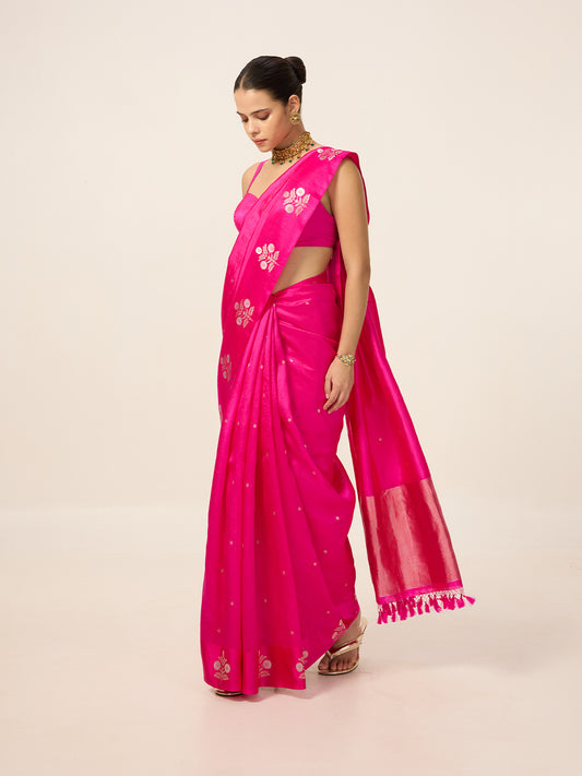 Handwoven Hot Pink Silk Saree
