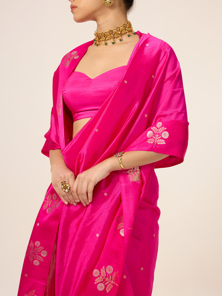 Handwoven Hot Pink Silk Saree