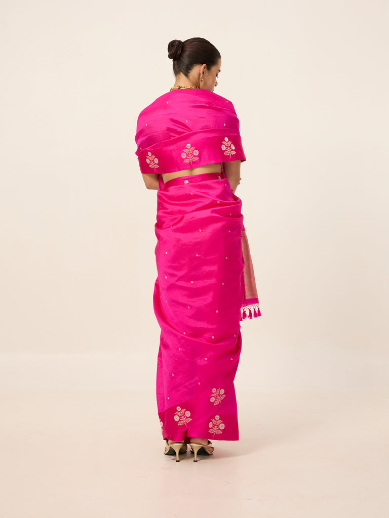 Handwoven Hot Pink Silk Saree