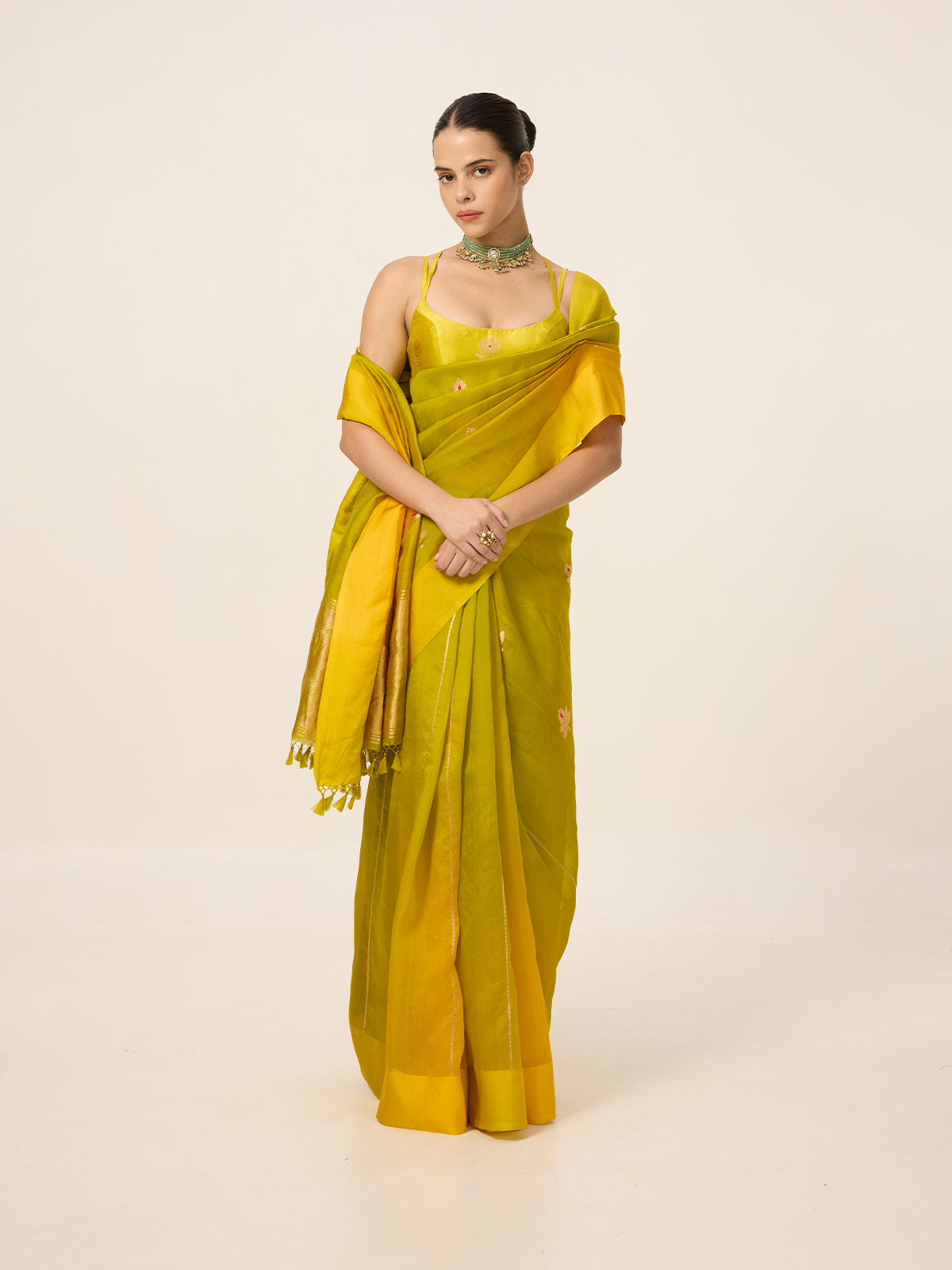 Handwoven Mustard Yellow Organza Saree