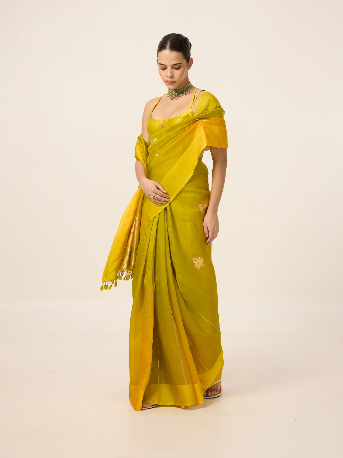 Handwoven Mustard Yellow Organza Saree