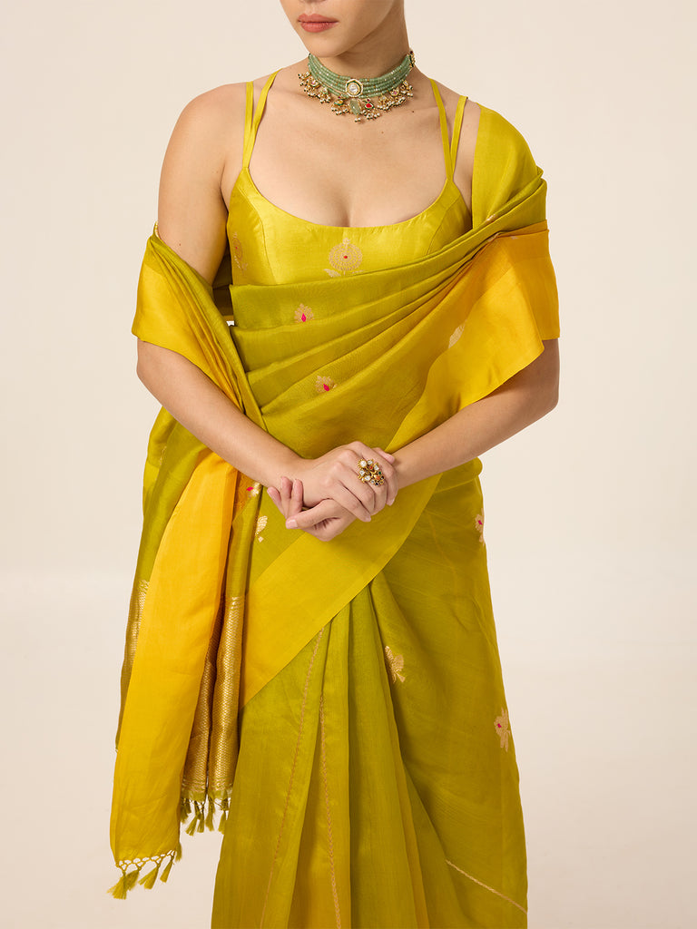 Handwoven Mustard Yellow Organza Saree