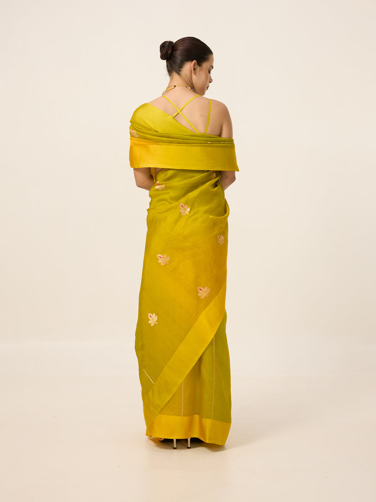Handwoven Mustard Yellow Organza Saree