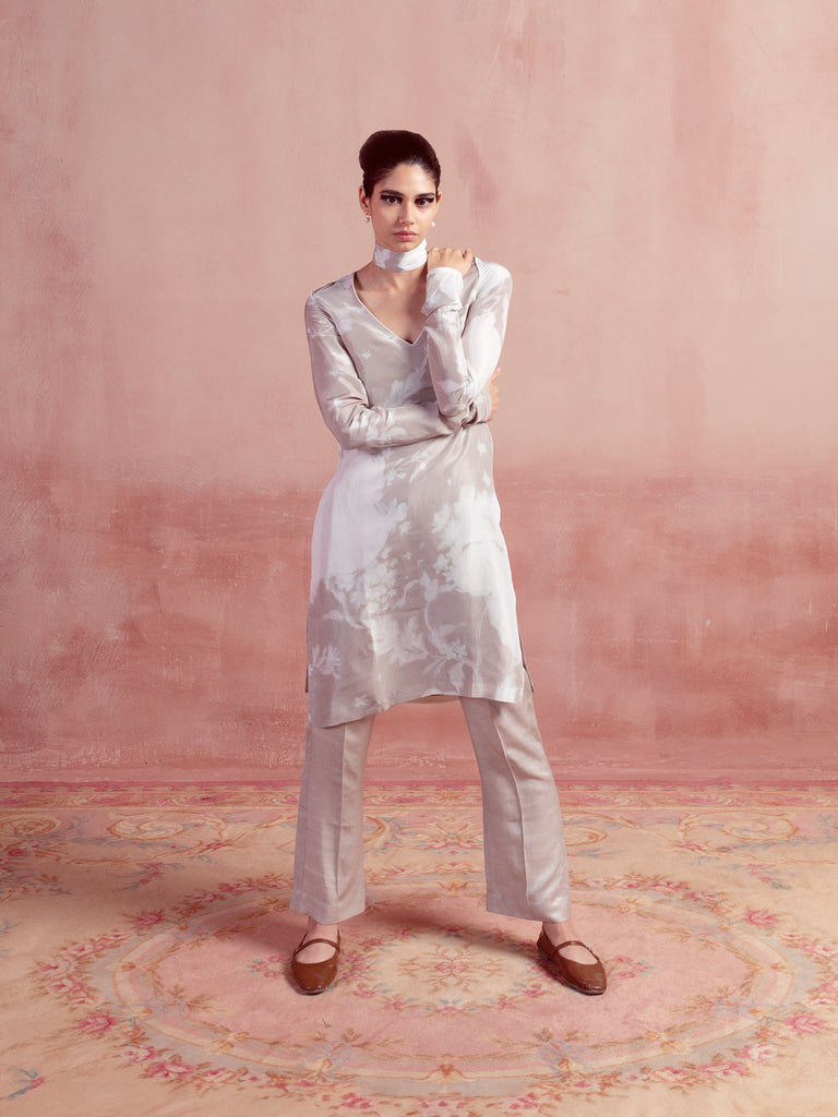 Ash Grey Printed Kurta Set