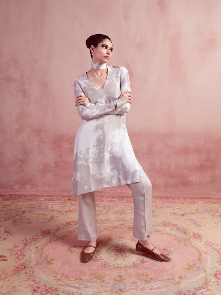 Ash Grey Printed Kurta Set