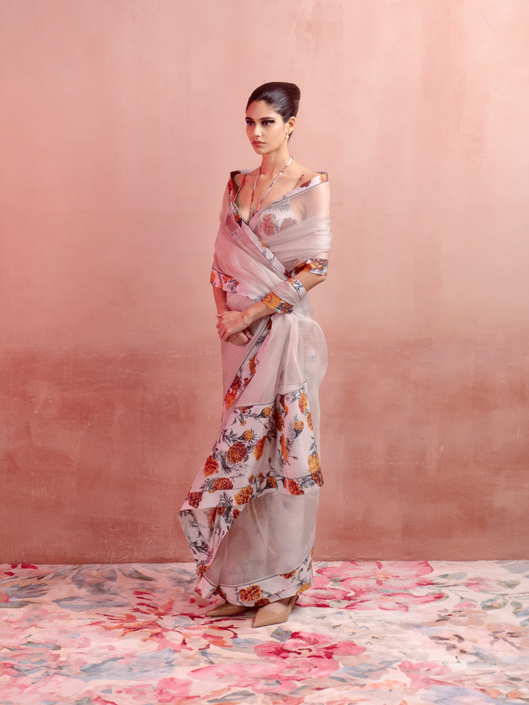 Seashell Ivory Printed Saree