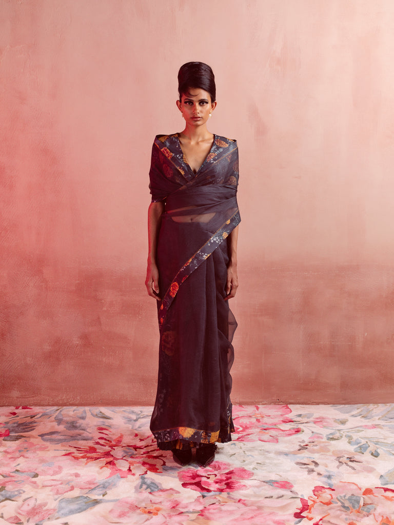 Charcoal Printed Saree