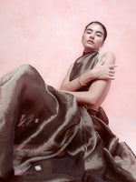 Handwoven Obsidian Black Tissue Saree