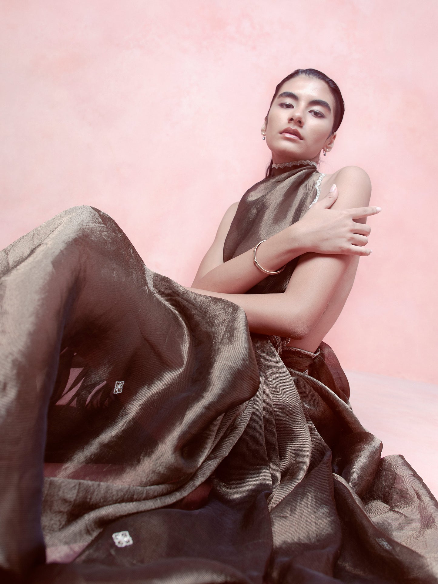 Handwoven Obsidian Black Tissue Saree