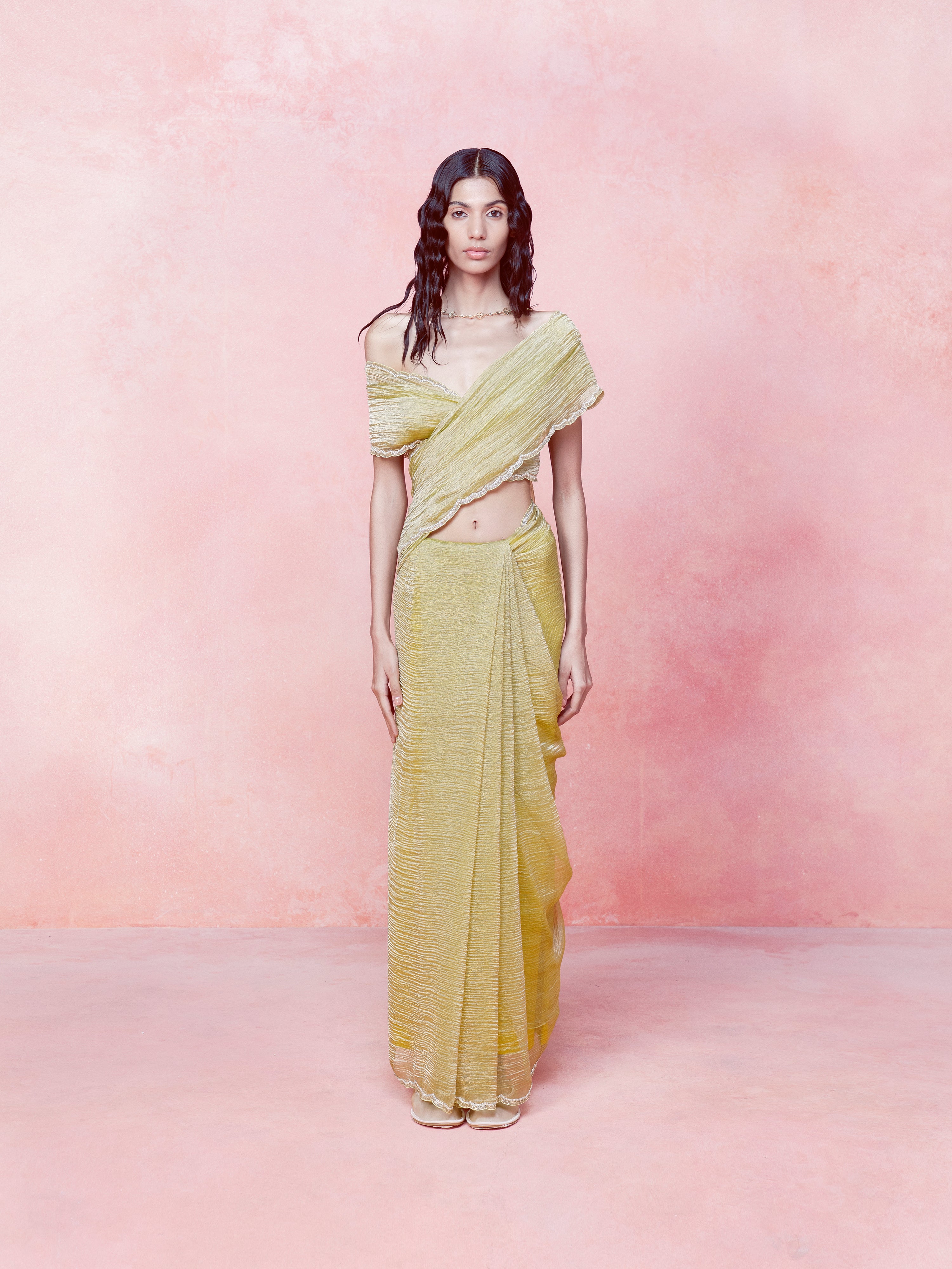 Handwoven Primrose Lemon Tissue Saree