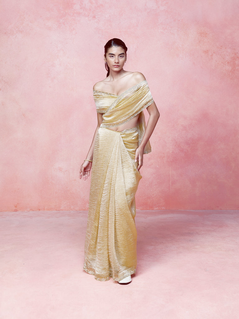 Handwoven Ochre Gold Tissue Saree