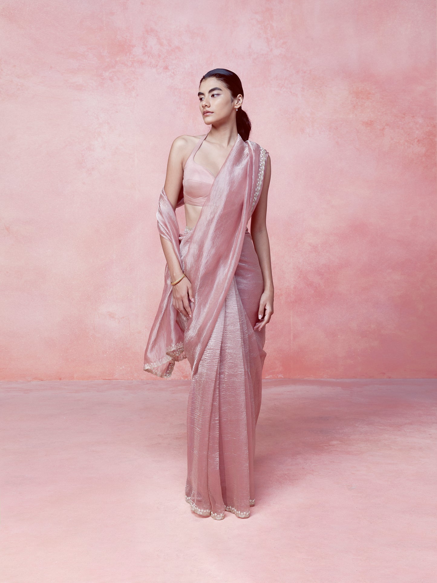 Handwoven Quartz Pink Tissue Saree