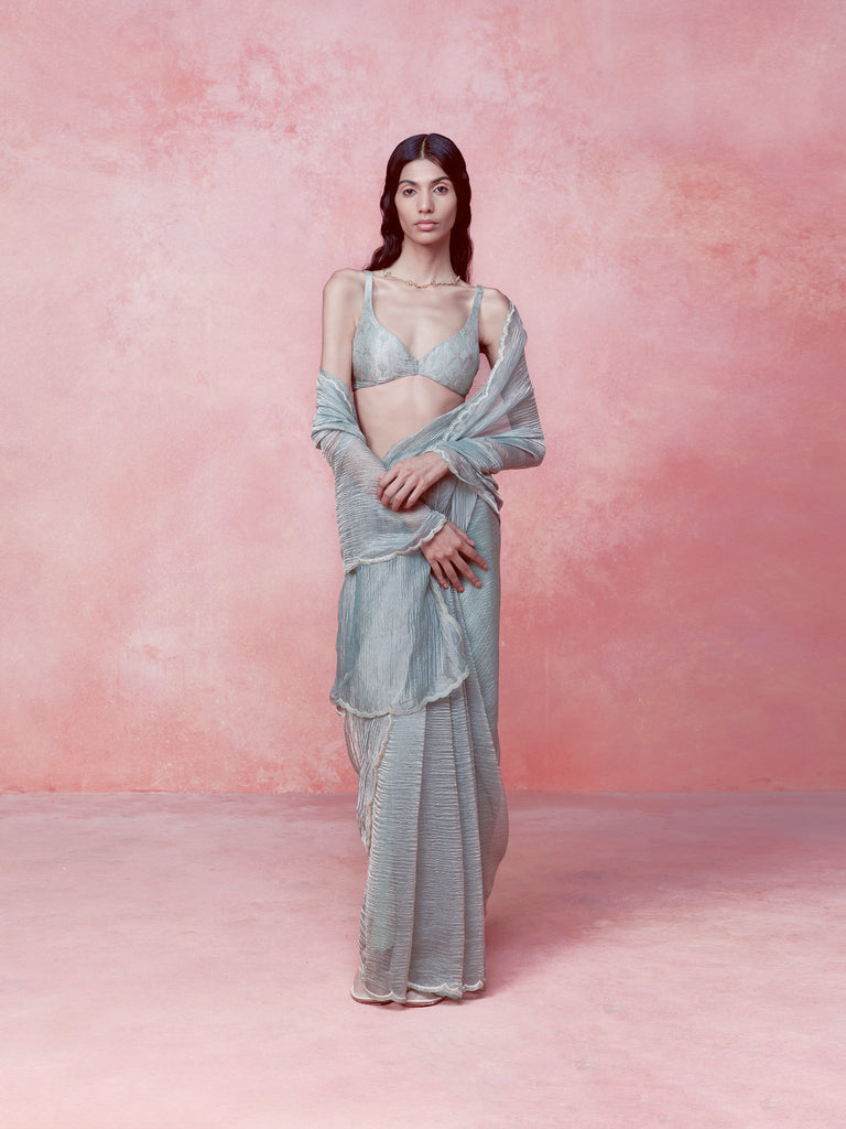 Handwoven Seaweed Green Tissue Saree