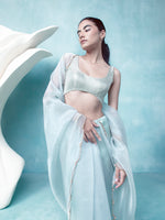 Handwoven Opal Blue Organza Saree