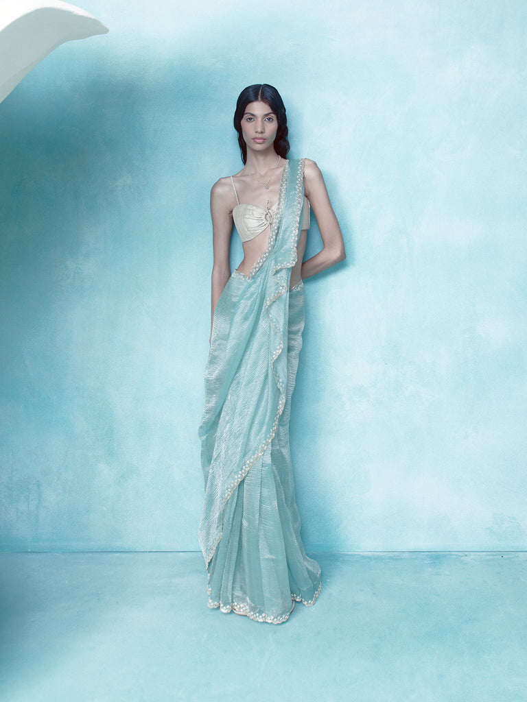 Pratibha Ranta In Handwoven Jade Green Tissue Saree