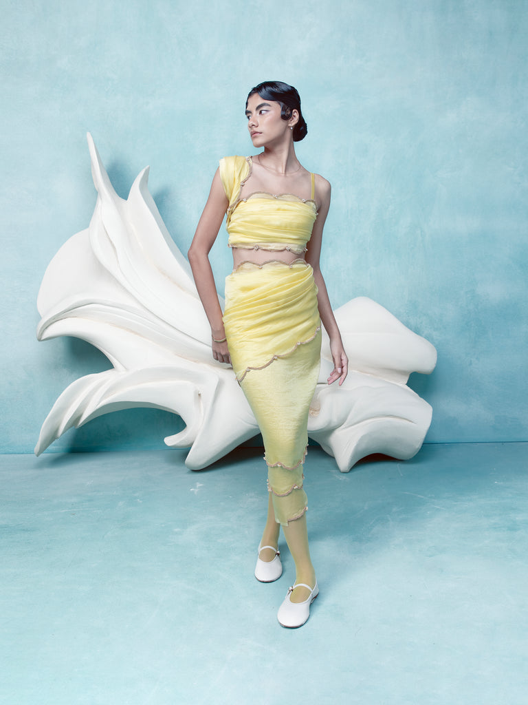 Handwoven Canary Yellow Organza Saree