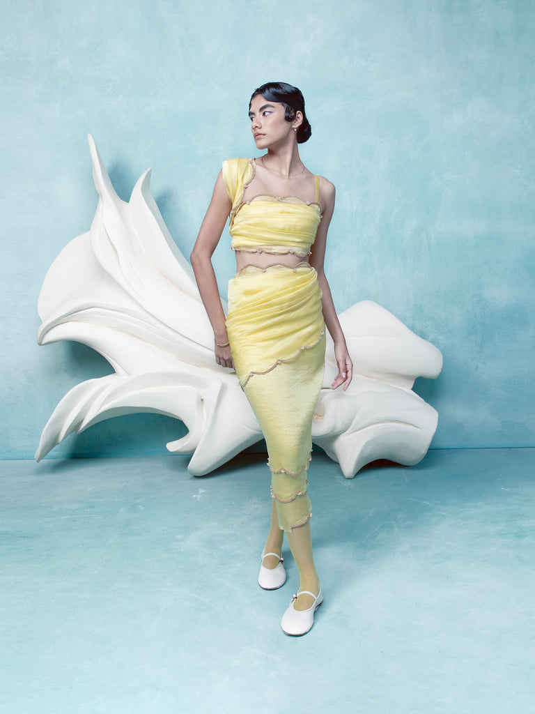 Handwoven Canary Yellow Organza Saree