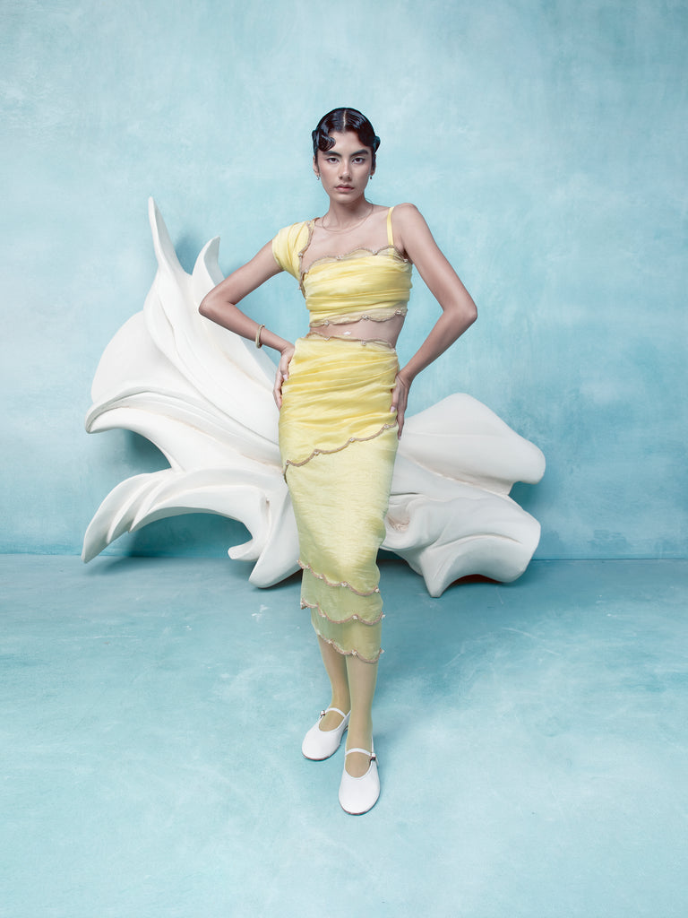 Handwoven Canary Yellow Organza Saree