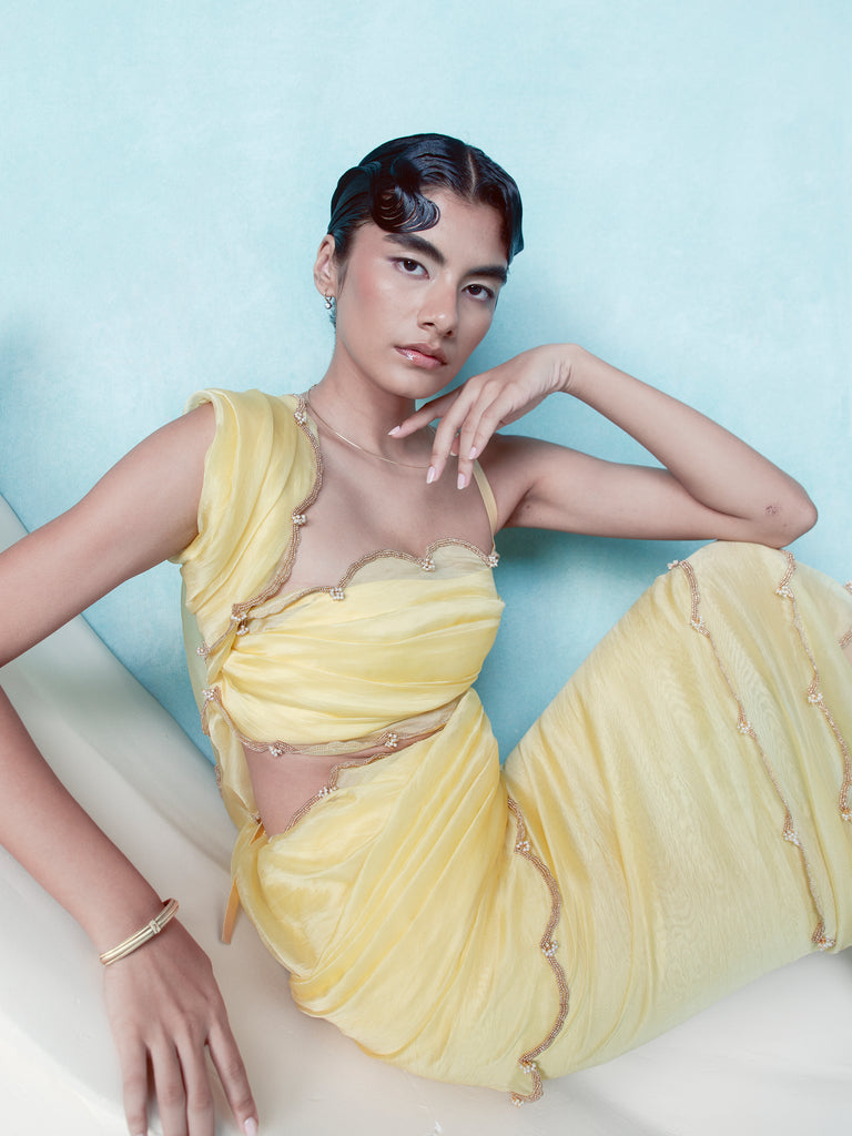 Handwoven Canary Yellow Organza Saree