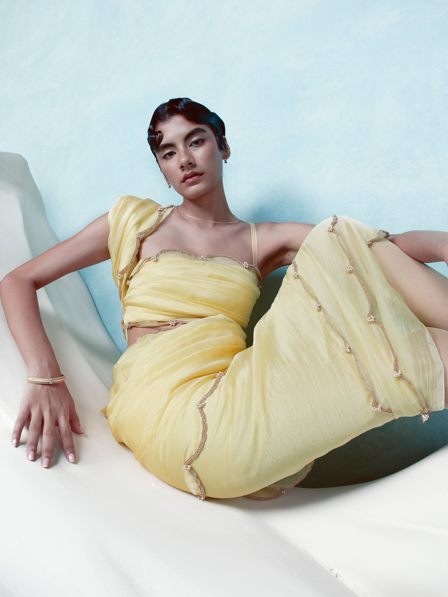 Handwoven Canary Yellow Organza Saree