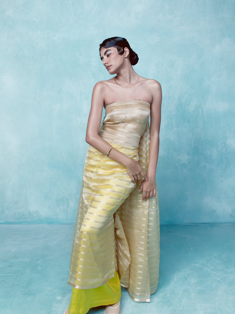 Handwoven Blonde Yellow Tissue Saree