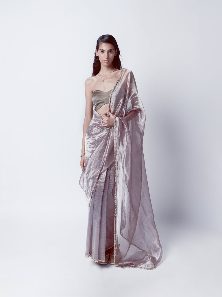 Handwoven Smoky Mauve Tissue Saree