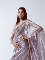 Handwoven Smoky Mauve Tissue Saree