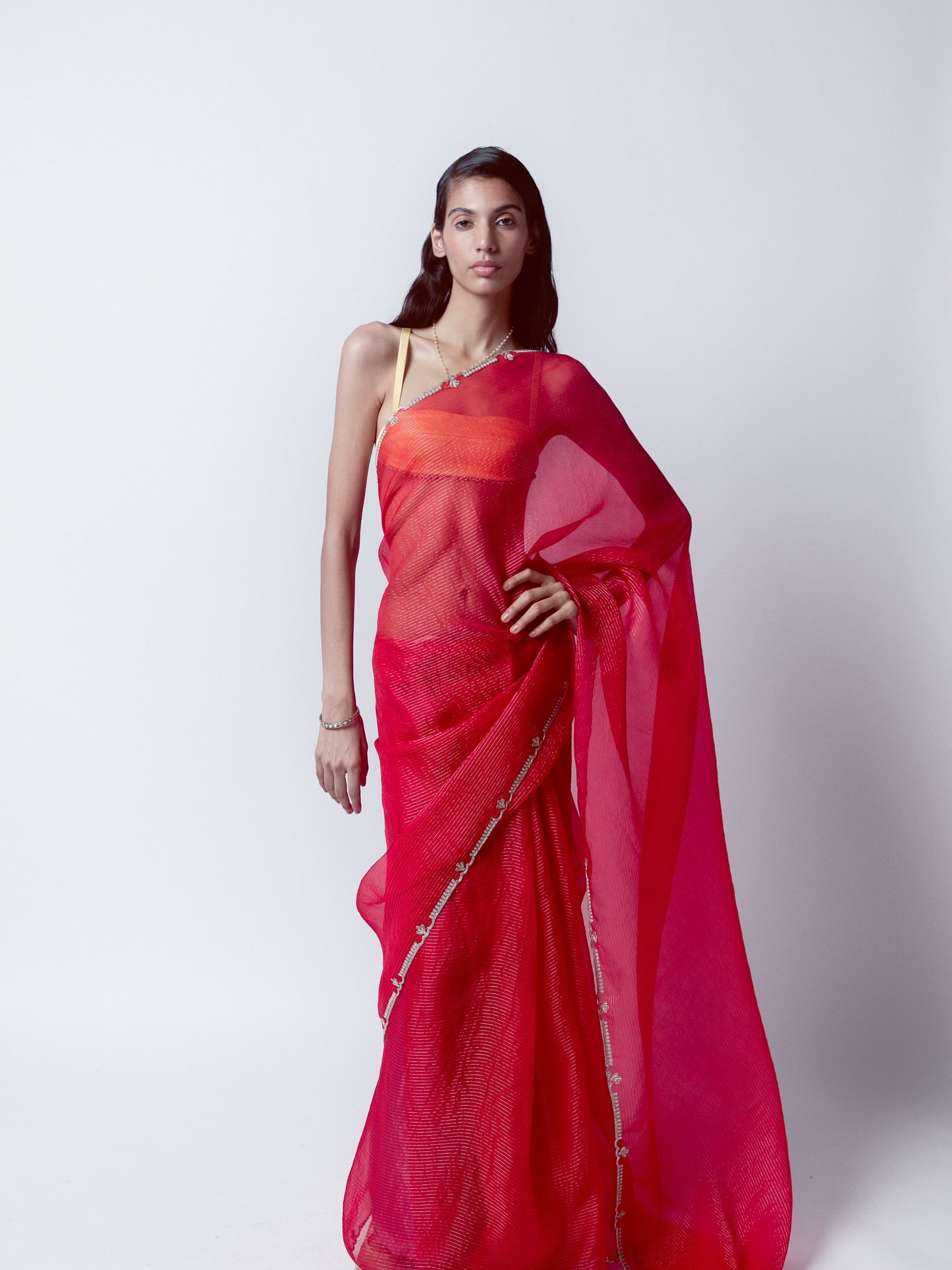 Handwoven Ruby Red Organza Saree