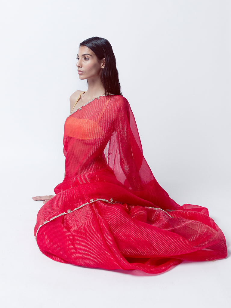 Handwoven Ruby Red Organza Saree