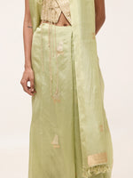 Handwoven Pistachio Green Cotton Banarasi Saree