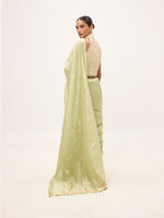 Handwoven Pistachio Green Cotton Banarasi Saree