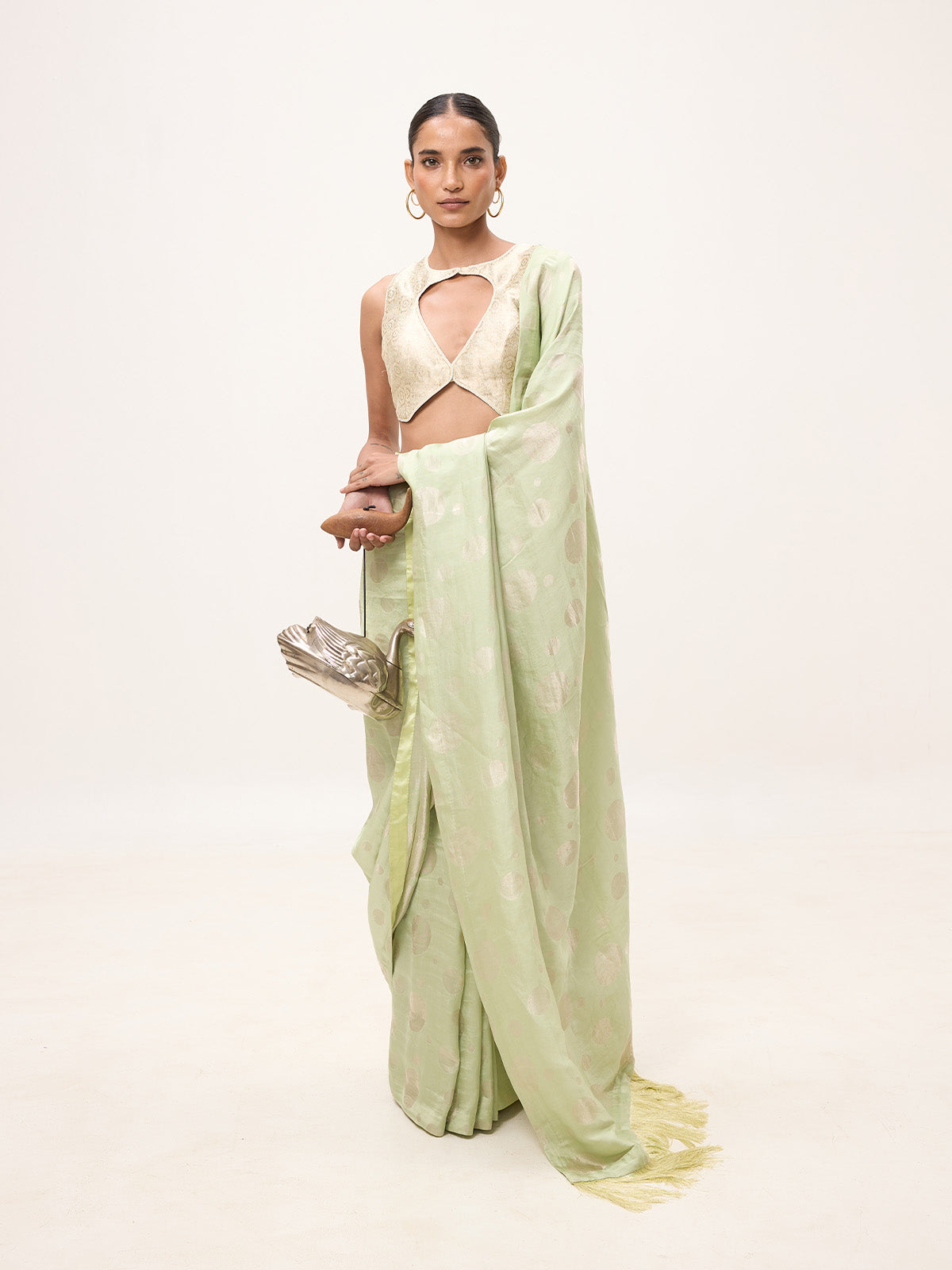 Handwoven Pistachio Green Silk Banarasi Saree